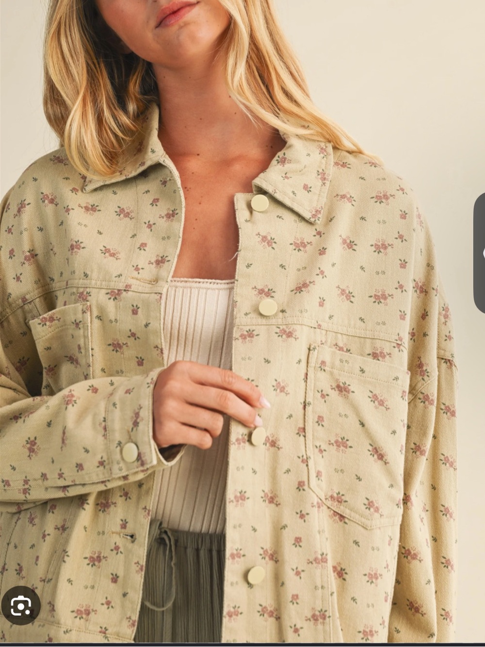 Mustard Seed Taupe Floral Cotton Jean Jacket